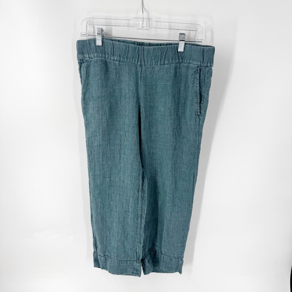 Pure Jill J Jill Teal Blue 100% Linen Elastic Waist Crop Pants Small Petite